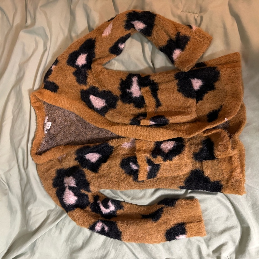 Crown & Ivy Kids Fuzzy Tan and Gray Cardigan